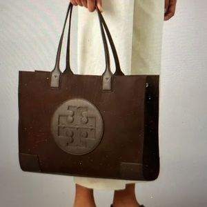 Tory Burch brown nylon logo Ella tote